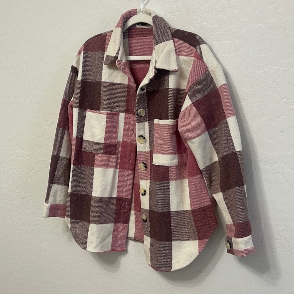 Women’s Pretty Garden Pink & White Flannel Button Down Size Medium - Picture 3 of 7